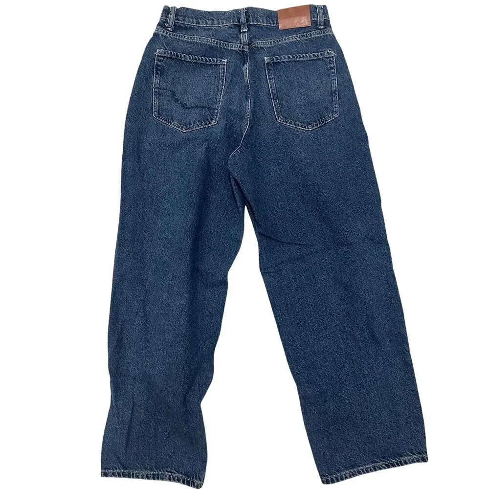 We The Free Cora Mid-Rise Slouchy Boyfriend Jeans Wide Leg Dark Wash, 28 EUC